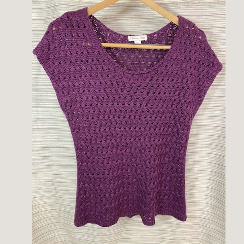 COLDWATER CREEK Crochet Open Sweater Top Purple short sleeve Sz Lg/14